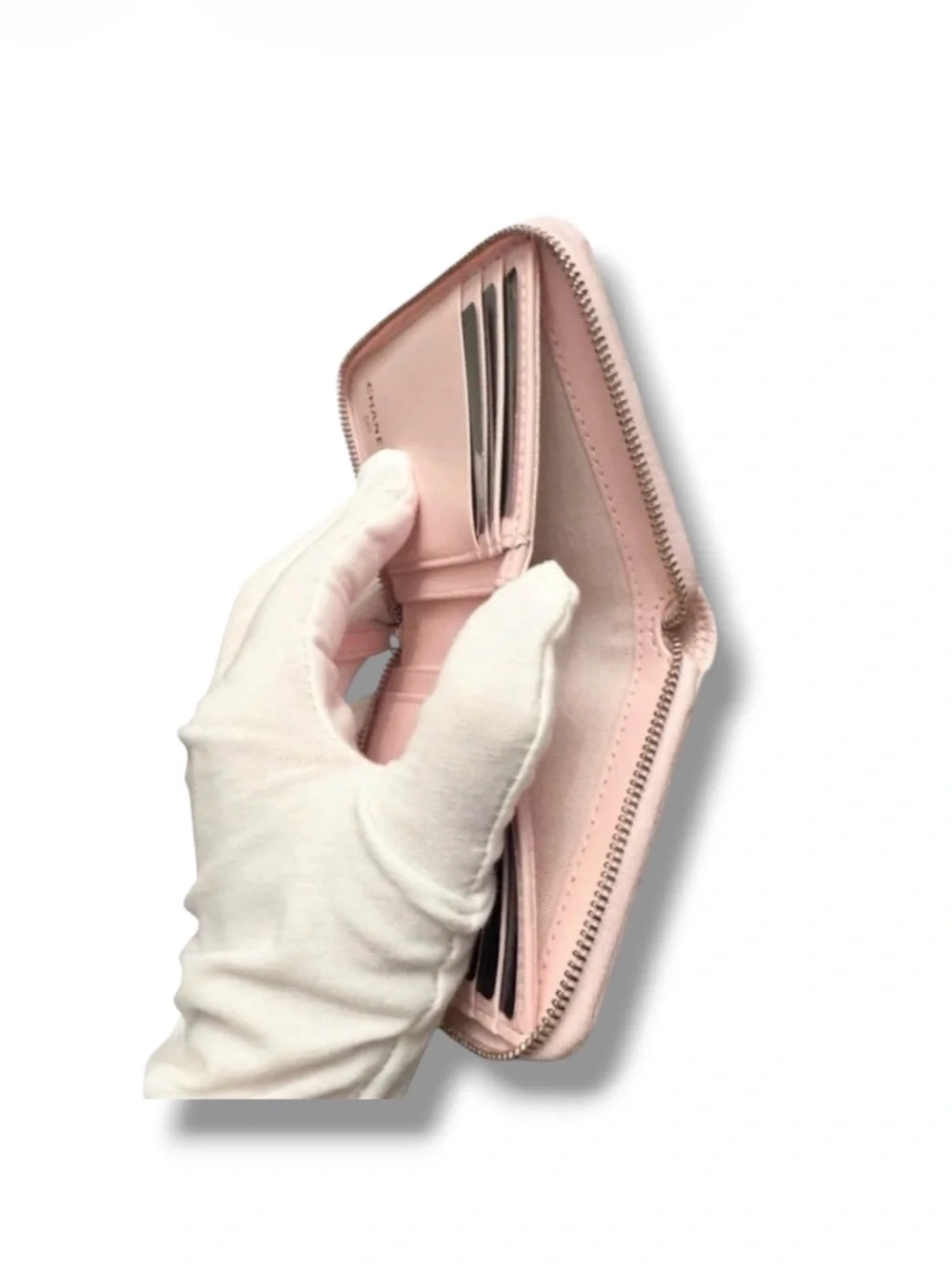 🆕🩷CHANEL LIGHT PINK Zipped Card Wallet Purse Shiny Grained Calfskin (CAVIAR) GHW